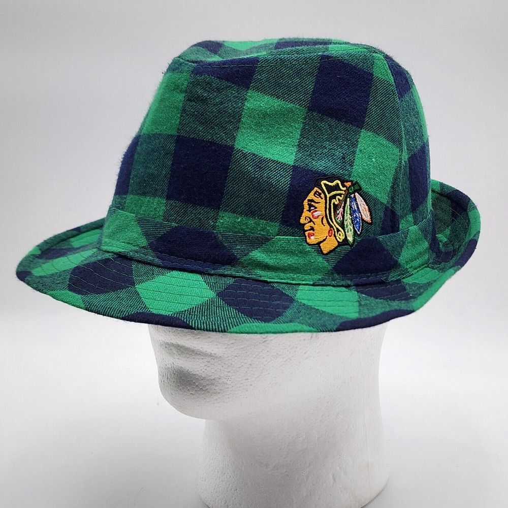 NHL Chicago Blackhawks Authentic Fan Hockey NBC Sports Green‎ Plaid Hat Fedora